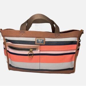 Fossil Tote Bag neutral stripes Weekender Top Handle and strap Purse UEC